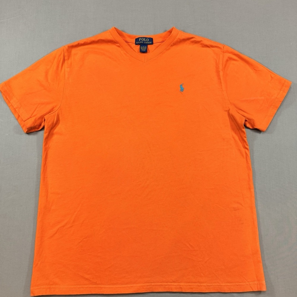Polo Ralph Lauren Boys XL Crewneck Shirt Orange Blue Pony Logo Spring Essential